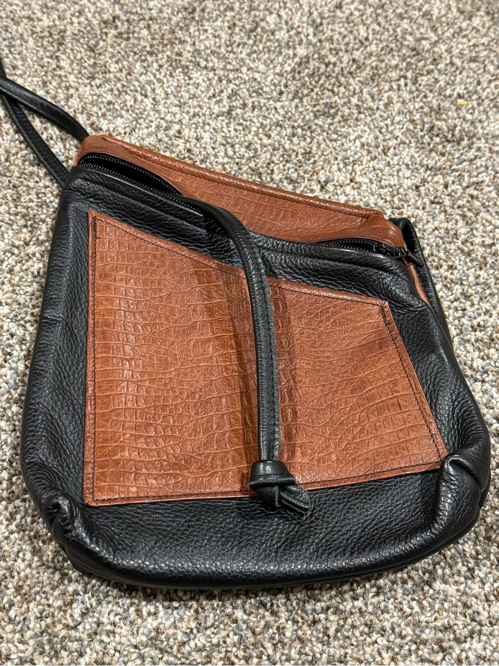 Thomas Leathers: Two-Tone Brown and Black Leather Crossbody Bag